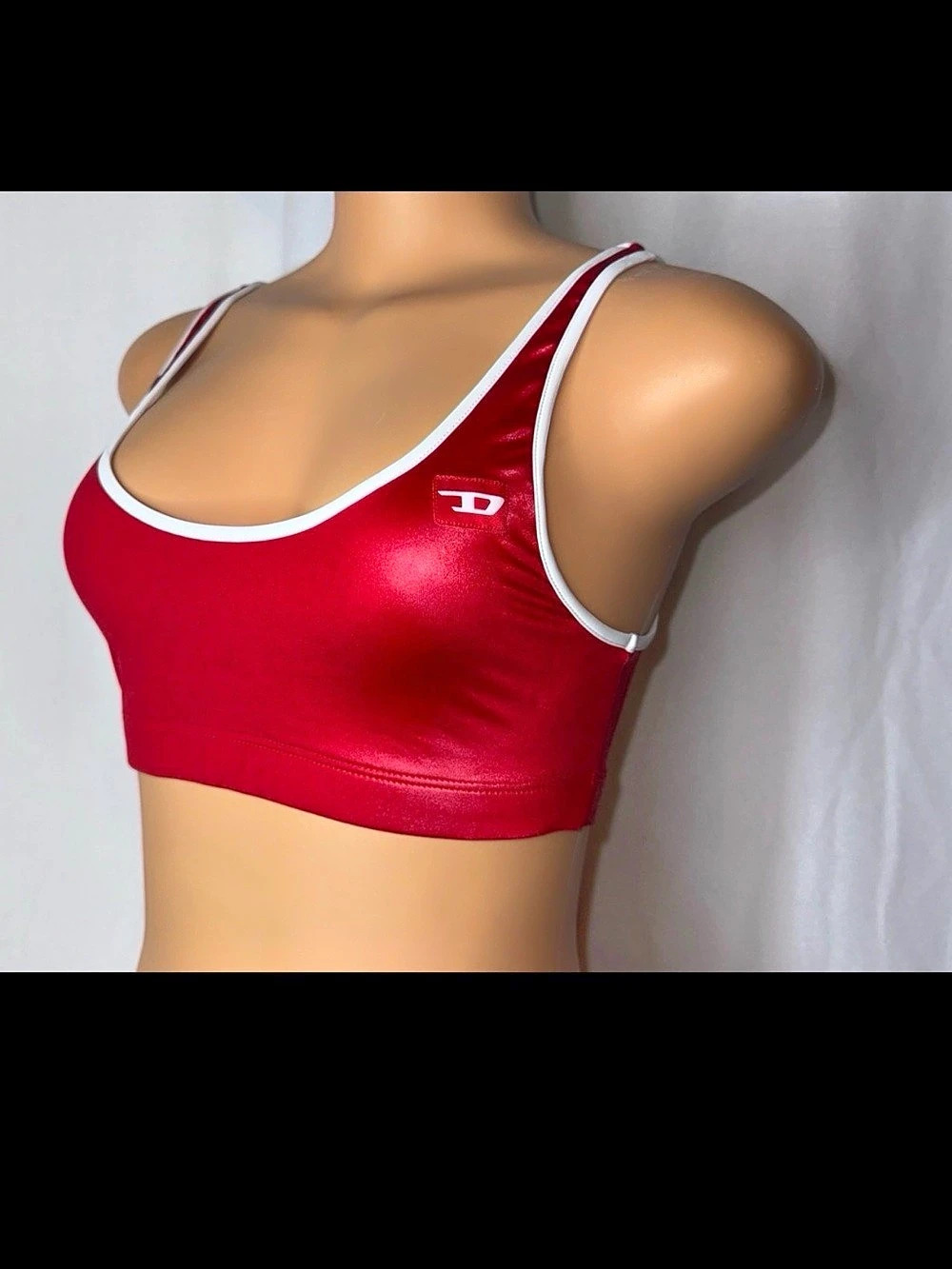Diesel Microfibre Sports Bra with Cut-off Logo Red Small